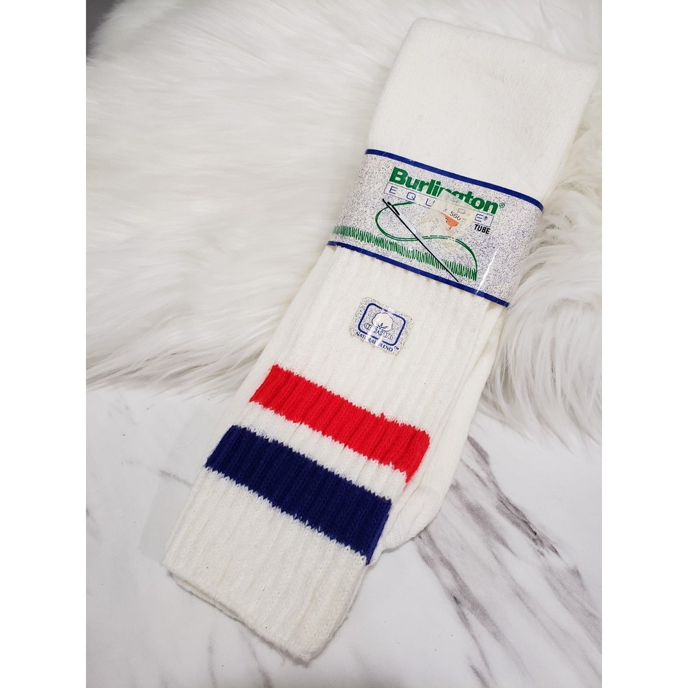 NEW DEADSTOCK 1980s red blue white TUBE SOCKS burlington‎ equipe mens 6-14